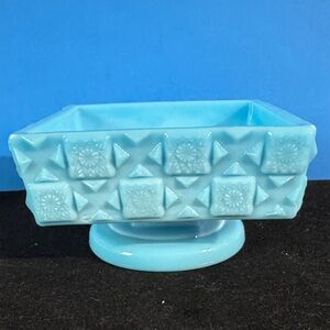 WESTMORELAND GLASS OLD QUILT BLUE MILK GLASS CANDY DISH